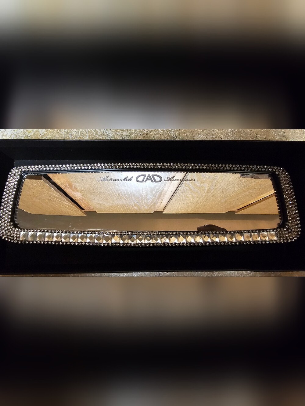 DAD Automobilik Accessories Rhinestone Mirror - Black & Silver